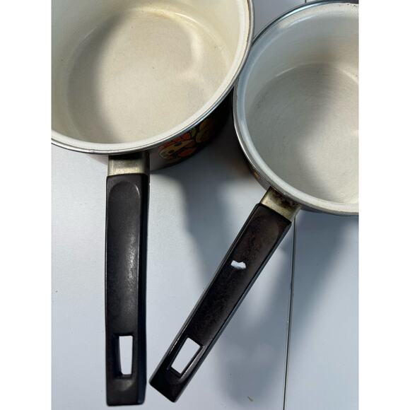 MCM 7o's Retro MUSHROOM & FRUIT Brown Orange Yellow Set of 2 Saucepans r1 - Picture 5 of 7